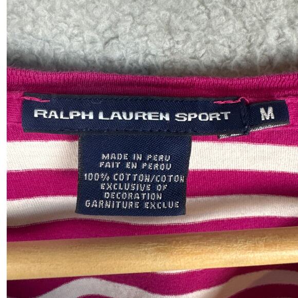 Ralph Lauren Sport Women's Striped V-Neck Top Pink White 3/4 Sleeve M Preppy - Picture 7 of 8